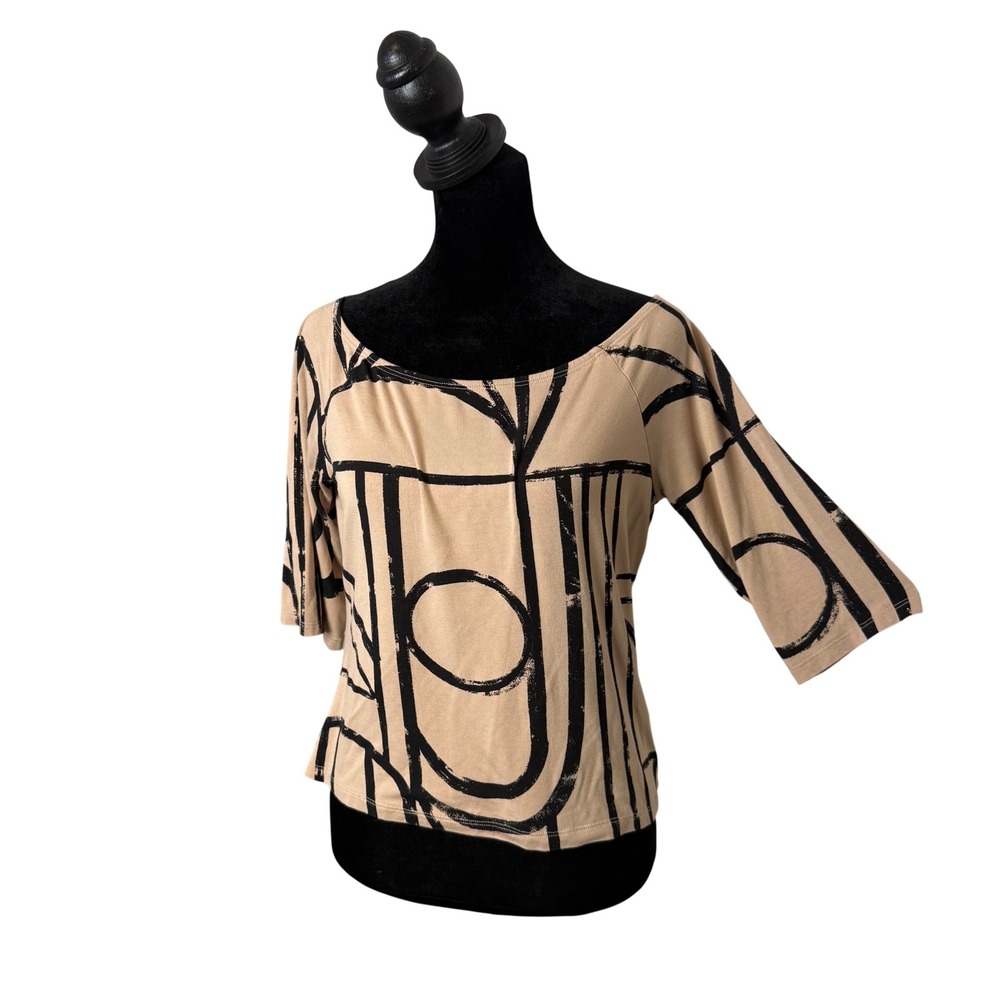 Womens Artsy Abstract Print Top Size‎ S Black Geometric Art To Wear 3/4 Sleeve